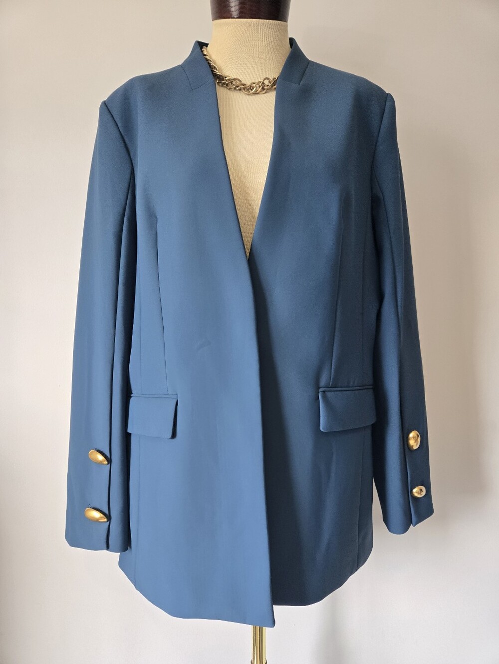 Donna Karan NY Teal blue Blazer with Gold Buttons. Size 16